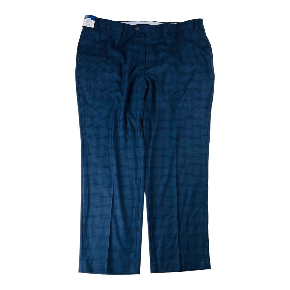 NWT Ralph Lauren Blue Check Slim Fit Polyester Rayon Spandex Dress Pants 42X30
